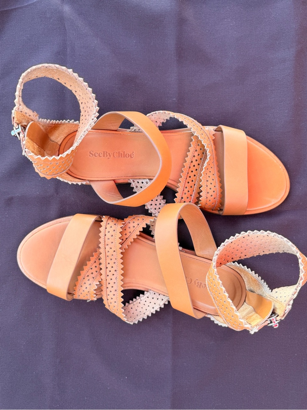 See By Chloé Tan Leather Strappy Ankle-Zip Gladiator Flat Sandals - Picture 9 of 10
